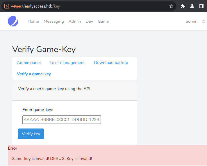 Admin key verify