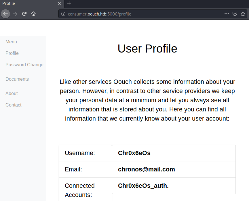 Profile with authorized account