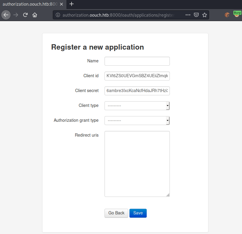 Application registration