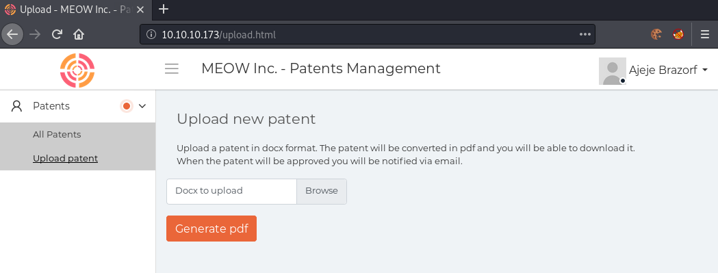 Upload patent