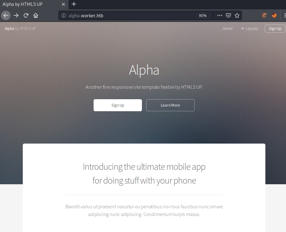 Alpha webpage